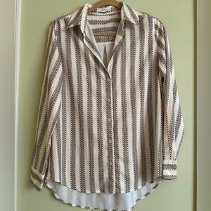 Cream Blouse with Gold Chain Link/Black Hounds Stripes - Size M